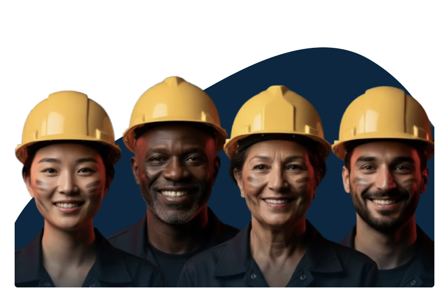 Groep industriële contractors met gele veiligheidshelmen ter illustratie van de vergelijking tussen NineID en Onyx One voor ketenaansprakelijkheid.